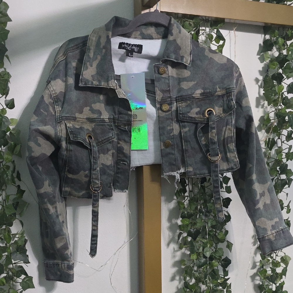 Cropped Camo Camo Kids Jean Jacket